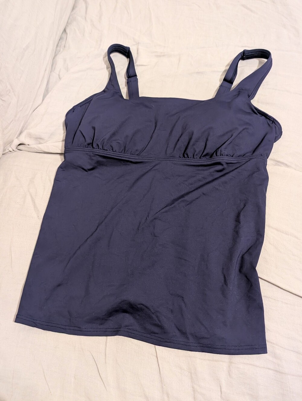NWT Lands' End 14 D Cup Tankini Square Neck Swimsuit Top Navy Blue Underwire UPF